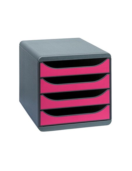 Module classement exacompta big box 4 tiroirs ouverts monobloc ultra rigide 347x278x267mm coloris gris/framboise.