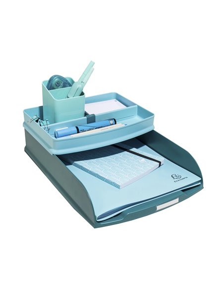 Corbeille courrier exacompta combo styli skandi a4+ superposable verticale/escalier coloris bleu pacifique.