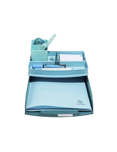 Corbeille courrier exacompta combo styli skandi a4+ superposable verticale/escalier coloris bleu pacifique.