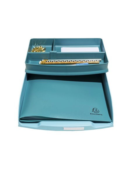 Corbeille courrier exacompta combo styli skandi a4+ superposable verticale/escalier coloris bleu givre.