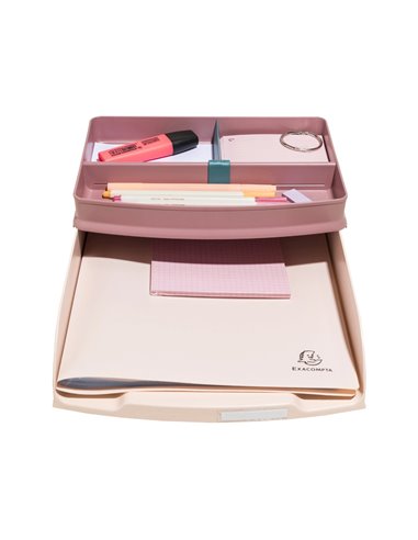 Corbeille courrier exacompta combo styli skandi a4+ superposable verticale/escalier coloris nude.