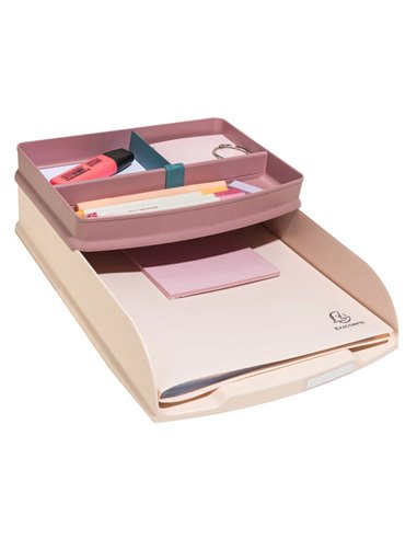 Corbeille courrier exacompta combo styli skandi a4+ superposable verticale/escalier coloris nude.