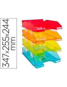 Corbeille a courrier exacompta combo midi aquarel polystyrene 347x255x244mm coloris translucides assortis set 4 unites.