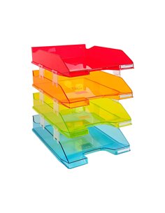 Corbeille a courrier exacompta combo midi aquarel polystyrene 347x255x244mm coloris translucides assortis set 4 unites. 2