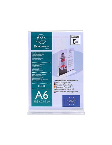 Porte visuel exacompta a6 droit vertical cristal.