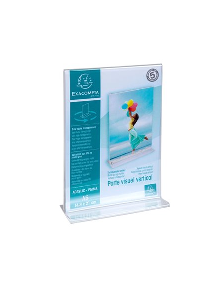 Porte-visuel exacompta acrylique droit vertical a5 coloris cristal.