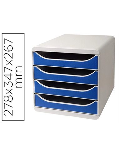 Module classement exacompta big box 4 tiroirs ouverts monobloc ultra rigide 347x278x267mm coloris gris/bleu.