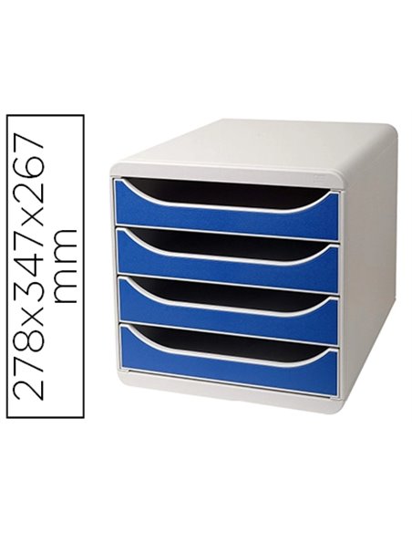 Module classement exacompta big box 4 tiroirs ouverts monobloc ultra rigide 347x278x267mm coloris gris/bleu.