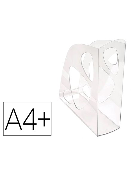 Porte-revues exacompta ecomag polystyrène solide stable format a4+ oeillet préhension cristal.