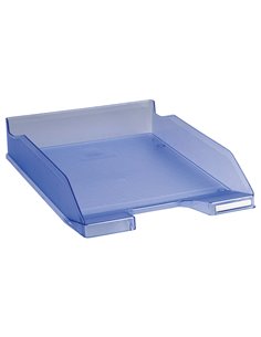 Corbeille courrier exacompta midi-combo superposable verticale/escalier coloris bleu glace translucide.