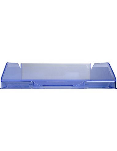 Corbeille courrier exacompta midi-combo superposable verticale/escalier coloris bleu glace translucide.