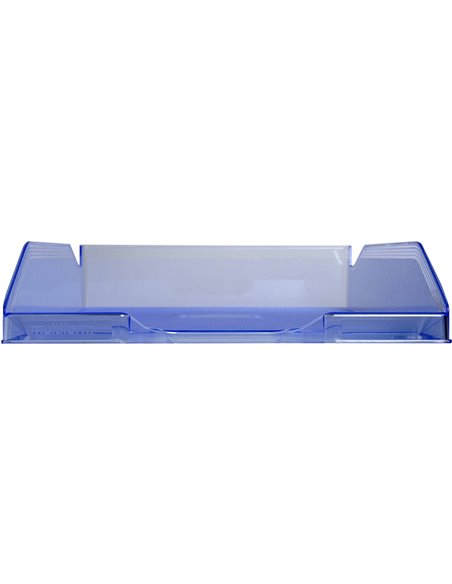 Corbeille courrier exacompta midi-combo superposable verticale/escalier coloris bleu glace translucide.