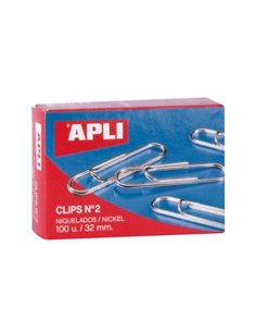Lot de 100 clips nickelés Apli n° 2 32 mm