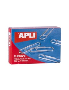 Apli Lot de 100 clips nickelés n° 3 40 mm