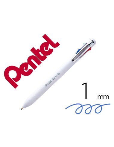 Stylo-bille pentel 4 couleurs izee retractable pointe large 1mm clip metal corps blanc.