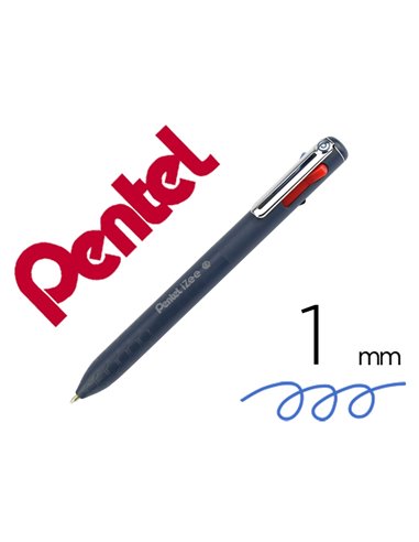Stylo-bille pentel 4 couleurs izee retractable pointe large 1mm clip metal corps bleu fonce.