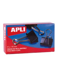 Pinces pliantes Apli 10 x 25 mm - Acier trempé noir - Manches nickelés - 12 unités - Peut contenir jusqu'à 70 feuilles