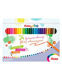 Boite de 24 feutres de coloriage pental encre ultra lavable pointe moyenne 3,9mm. 2