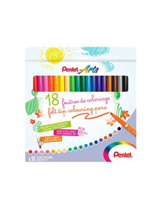 Boite de 18 feutres de coloriage pental encre ultra lavable pointe moyenne 3,9mm. 2