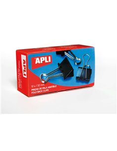 Lot de 12 pinces pliantes Apli 15 x 32 mm - Pinces en acier trempé noir - Poignées finition nickel - Maintien optimal jusqu'à 12