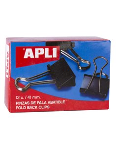 Boîte de 12 pinces pliantes Apli 20 x 41 mm - Jusqu'à 170 feuilles - Pinces en acier trempé noir - Poignées nickelées