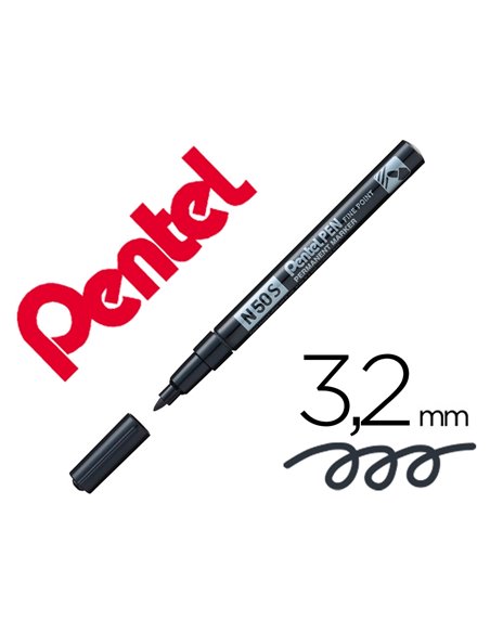 Marqueur pentel permanent n50s corps metal pointe conique tres fine encre indelebile tous supports noire.