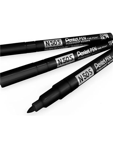 Marqueur pentel permanent n50s corps metal pointe conique tres fine encre indelebile tous supports noire.