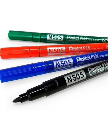 Marqueur pentel permanent n50s corps metal pointe conique tres fine encre indelebile tous supports noire.