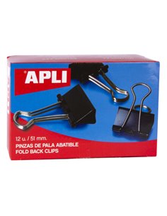 Pinces pliantes Apli 30 x 51 mm - Acier trempé noir - Poignées nickelées - 12 unités - Capacité jusqu'à 220 feuilles