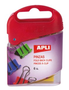 Lot de 6 pinces pliantes Apli 19 mm - Acier trempé - Poignées nickelées - Capacité jusqu'à 50 feuilles - Couleurs assorties