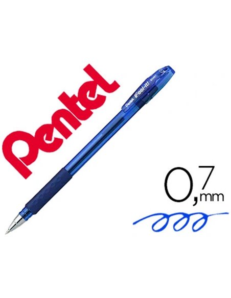 Stylo-bille pentel feel- it écriture moyenne pointe 0.7mm encre coloris bleu.