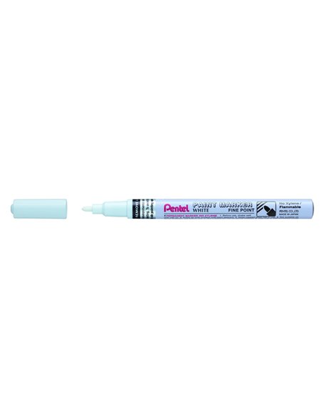 Marqueur pentel peinture paint marker multi-supports pointe fine 2,9mm coloris blanc.