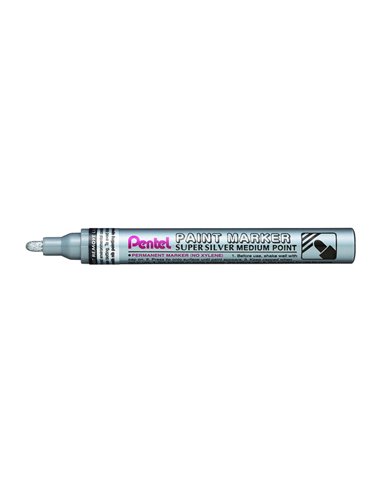 Marqueur pentel peinture paint marker multi-supports pointe moyenne 4,5mm coloris argent.