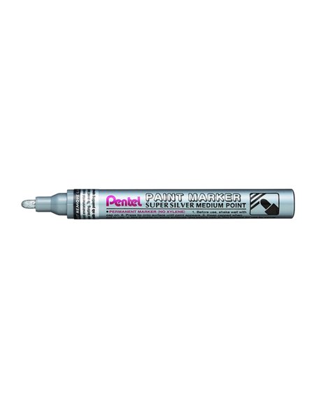 Marqueur pentel peinture paint marker multi-supports pointe moyenne 4,5mm coloris argent.