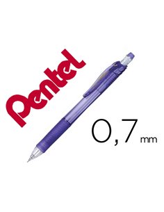 Porte-mines pentel energize canon fixe mine 0,7mm grip caoutchouc gomme avec capuchon corps coloris violet translucide.