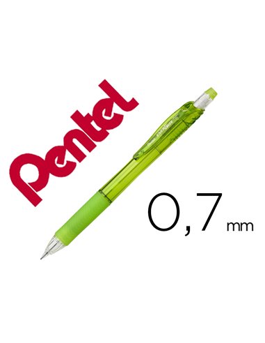 Porte-mines pentel energize canon fixe mine 0,7mm grip caoutchouc gomme avec capuchoncorps coloris vert translucide.