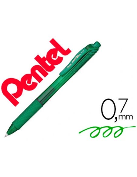 Roller pentel energel rétractable rechargeable pointe métal 0.7mm vert.