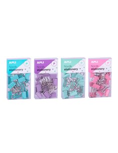 Pinces pliantes Apli 19 mm - Pinces en acier trempé couleur pastel - Poignées finition nickel - 15 pinces par boîte - 12 boîtes 