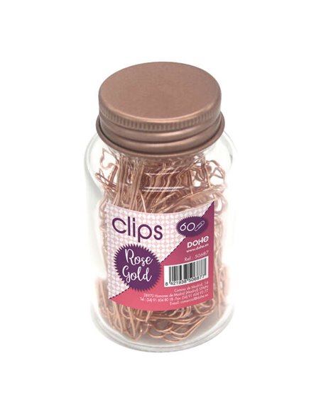 Bocal en verre Dohe avec 60 clips métalliques de 50 mm - Or rose