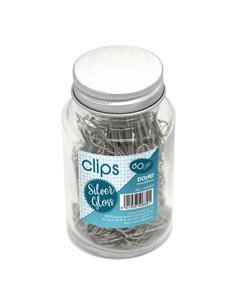 Bocal en verre Dohe avec 60 clips métalliques de 50 mm - Argent brillant