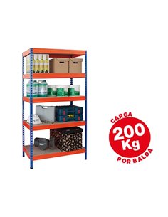 Étagère métallique ar 5 tablettes supporte 200kg/tablette 180x90x40cm coloris bleu/orange.