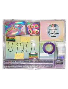 Coffret cadeau de papeterie Dohe : bloc-notes 80 feuilles 80 x 65 mm, pinces 36 x 28 mm, pinces 32 mm, punaises 18,3 x 12 mm, cr