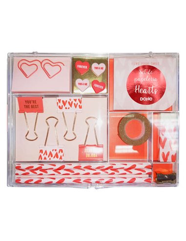 Coffret cadeau de papeterie Dohe : bloc-notes 80 feuilles 80 x 65 mm, pinces 36 x 28 mm, pinces 32 mm, punaises 18,3 x 12 mm, cr