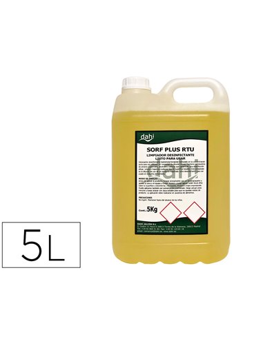 Nettoyant hygienisant desodorisant desinfectant sorf plus jaune rtu carafe de 5 litres.