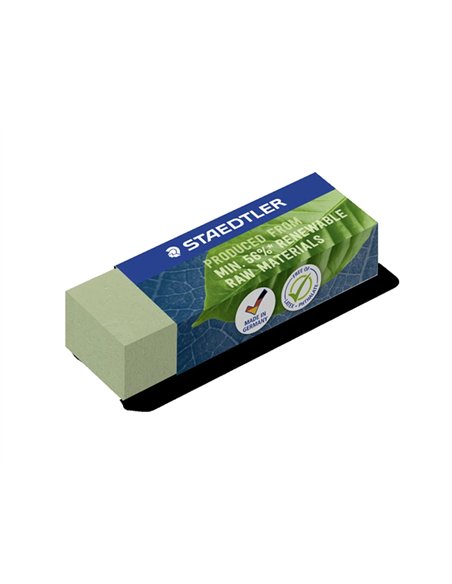 Gomme staedtler sans latex 65x23x13mm compose a 56% de materiaux naturels et renouvelables coloris vert.
