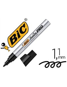 Marqueur bic permanent marking pro pointe ogive tracé 1.1mm corps métal coloris noir.