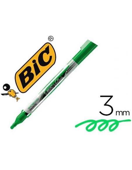 Marqueur bic velleda pocket effaçable pointe ogive tracé 3mm encre liquide base alcool format poche vert.