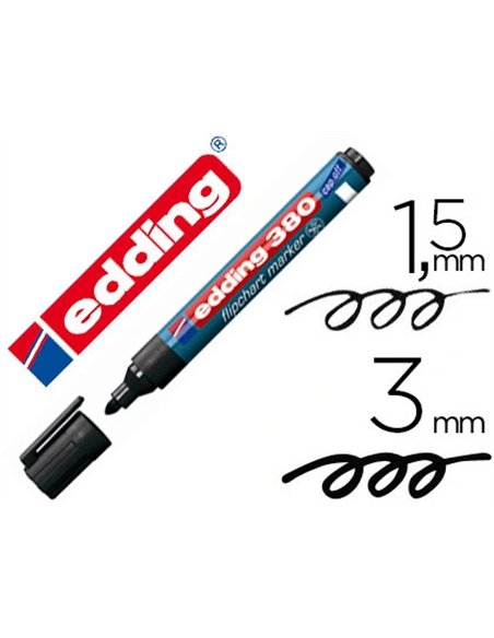 Marqueur edding permanent chevalet e380 pointe ogive tracé 1.5/3mm corps plastique spécial flipchart coloris noir.