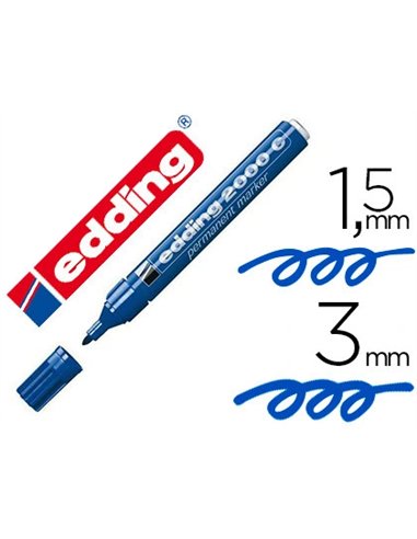 Marqueur edding permanent e2000c pointe ogive tracé 1.5/3mm corps aluminium encre faible odeur séchage rapide bleu.