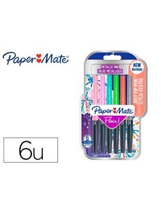 Blister 6 stylos-feutres paper mate flair metallic coloris assortis.